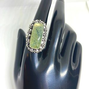 Gorgeous Artisan large Prehnite Gemstone Handmade 925 Sterling Silver Ring - 8.5